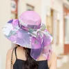 Breda brimhattar mode kvinnor vår sommarsång bowknot fedora hatt elegant damparti anti-uv rese strand elob22