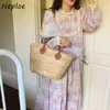 Travail lourd dentelle crochet fleur robe élégante femmes taille haute hanche une ligne longue robe o cou pull manches robe à carreaux 210422