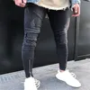2020 nouveau livraison directe hommes jean moulant Design mode mince Hiphop motard Strech cheville fermeture éclair plissé Denim jean pour hommes X0621