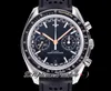 OMF A9900 Automatic Chronograph Mens Watch Moonwatch Black Dial Orange Hand 329.32.44.51.01.001 Leather Strap Super Edition Watches Puretime OM41
