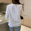 Moda Lady's Koszula Lato Stereoskopowe Haftowane Biała Czysta Bawełniana Bluzka Kwiatowy Krótki Rękaw Woman 9638 210508