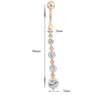 Stainless Steel Zircon Long Dangle Round Rhinestone Navel Belly Ring Button Bar Barbell Rings Piercing Reverse Jewelry