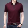T-shirts Mänskjorta 2021 Sommar Slim Plain Color Fashion Märken Design Zip Up Collar Kortärmad Kläder