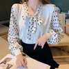 Lucyever Fashion Polka Dot Bow Blouses Women Korean Wild V-Neck Knitted Shirts Woman Long Sleeve Loose Bottoming Shirt Mujer 210521