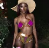 Afryki Drukuj Dwupiętrowe Garnitury Bikini Set Sexy Geometryczny Strój Kąpielowy Swimsuit Gold High Waist Subful Suit 210630