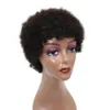 Mänskliga hår peruker för svarta kvinnor peruanska kort afro kinky lockiga maskin gjorde spetsfront peruker med baby bangs4787233