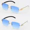 Säljer Rimless Fashion Luxury Designer Solglasögon Original White Mix Black Buffalo Horn Diamond Cut Lens Glasses Male and Female 292w