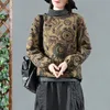 Autunno Inverno Art Style Donna Cappotto O-Collo Pullover trapuntato Vintage Print Top donna cotone sottile caldo giacche basic D134 210512