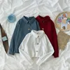 Vintage Camisas de Algodão Cardigan Outono Botão Sólido Blusas Mulheres Coreano Camisa Longa Camisa Ladies Tops Blusas 10796 210417