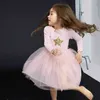 Girl Princess Dress Fall and Winter Star Long Sleeve Fluffy Gauze Children Clothing 2-7 Years E20901 210610