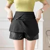 Summer Solid Color Folds Korean-style A-line Skirt Short Skirt Pants High-waist Womens Elegant Skirts Sexy 210507