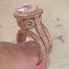 2020 Arrival Vintage Fine Jewelry 925 Sterling Silver&Rose Gold Cushion Shape White Topaz CZ Diamond 3PCS Wedding Ring