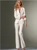 Mujeres personalizadas Slim Fit pantalón trajes formal blanco oficina señora un botón trabajo negocio carrera traje superior vender ol chaqueta + pantalones blazers de mujer