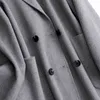 Women Midi Length Coat Turn Down Collar Drouble Button Design 100% Wool Women Gray Black Autumn Woolen Coat Casaco Feminino 211130