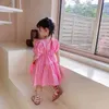Sommerankunft Mädchen Mode rosa Kleid Kinder koreanische Design Kleider 210528