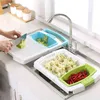 Multifunctional Cutting Board Telescopic Drain Basket Kitchen Accessories Removable and Washable Fruit Vegetable Creative 210423
