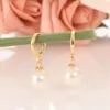 Big Bead Ball Pendant Yellow Fine Gold G/F Drop Dangle Earrings for Women Simulated Pearl