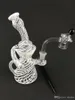 Glass hookah white grid stripe oil rig bong, smoking pipe, 14mm joint factory outlet