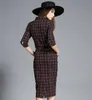 カジュアルドレス2021秋のファッション女性高品質鉛筆格子縞スタンドドレスセクシーなスリムエンパイアパックヒップパーティー