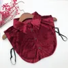 Noeuds papillon femmes vin rouge revers détachable faux col chemise en velours faux chemisier amovible demi-décor Donn22