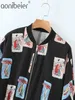 패션 인쇄 봄 여성 느슨한 재킷 지퍼 앞라 랜 슬리브 캐주얼 자르기 탑 여성 코트 여자 겉옷 210604