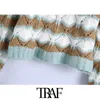 TRAF Femmes Mode Creux Out Cropped Pull tricoté Vintage O Cou À Manches Longues Femme Pulls Chic Tops 210415