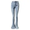 Flared Pants Women High Waist Light Blue Jeans Stretch Micro Trumpet Floor Mop Trousers Spring And Summer GX1133 210421