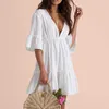 White Beach Vestido Cobertura Kaftans Sarong Sarong Terno S Swimsuit Womens Womens Swim Wear Túnica 210722