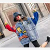 Kadın Ceketler 2022 Bahar Karikatür Pullar Tasarımları Denim Moda Kadınlar Uzun Yatak Tuttal Twllish Y305