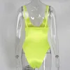 Boofeenaa Neon Yellow Sexy Bodysuit Women Satin Bustier Top Deep V Neck Backless Bodycon Jumpsuit Clubwear C66-az43 Q190516