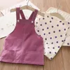 Summer 2 3 4 6 8 10 Years Baby Overalls Cotton Dress+Short Sleeve Dots T-shirt 2 Pieces School Kids Girls Clothes Set 210529