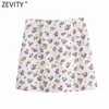 Zevity New Women Vintage Floral Print Gonna di lino casual Faldas Mujer Cerniera laterale femminile Split Slimming Summer Vestidos QUN750 210412