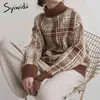 Syiwidii ​​Turtleneck 스웨터 여성용 체크 무늬 가을 특대 한국 겨울 옷 풀오버 니트 배트 윙 슬리브 루스 210417