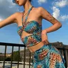 2021 NEUE Frauen Sexy Tops Blau SleevelOff-die-schulter Leopard Gedruckt Hohl-out BacklCamisole Sexy Bustier X0507