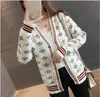 Frauen Pullover Marke Designer Krone Muster Strickjacke Mantel Wolle Blended Gestrickte Top V-ausschnitt Langarm Mäntel