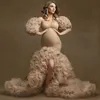 2021 abiti da sera sexy di champagne indossano tulle kimono da donna veste a mezze maniche da campeo da ballo africano sirena scissione di abiti di maternità
