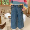 Bär Führer Mädchen Gerade Jeans Mode Koreanischen Stil Kinder Baby Einfarbig Denim Hosen Beiläufige Lose Kleidung Für 1-6Y 210708