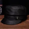 Berets Pudi Men Women Beret Hat Geunine Leather Unisex Bucket Caps HL105