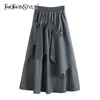 黒の不規則なスカートの女性のハイウエストパッチワークのフリルRuchedカジュアルスカートのための女性ファッション服210521