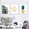 Pintura en lienzo de hojas verdes de piña dorada nórdica, arte de pared, letras, citas, carteles e impresiones, imágenes de plantas para sala de estar 211222