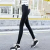 2019 sexy sólido algodón lápiz pantalones de longitud de los tobillos de las mujeres Leggings de la cintura alta pantalones de estiramiento femenino ropa casual negro blanco Q0801