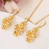 golden flowers assembled beautiful Fine 18k Gold Pendant Chain Earrings Flower set Jewelry Bride Wedding Bijoux giftd4398480