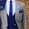 3 قطعة رمادي الزفاف سهرة للرجال الدعاوى الرسمية مجموعة سترة مزدوجة الصدر صدرية مع السراويل الأزرق الملكي الذكور الأزياء زي x0608
