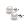 6mm Round Sterling Silver Shell Pearl Earrings Stud for Women Platinum Plated Anniversary Gift