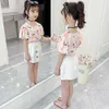 Abbigliamento per bambini Maglietta per bambina + Abbigliamento corto per ragazza in stile casual Set Estate per bambini 6 8 10 12 14 210528