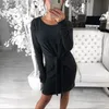 Irregular Bandage Bodycon Dress Slim Tunic Wrap Hips Mini Vestidos Grey Black Winre Red Autumn Dresses High Waist Long Sleeve 210507