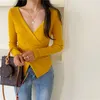 Sonbahar Kış Moda Kazak V Yaka Çapraz Seksi Kazaklar Örme Bayanlar Bayan Uzun Kollu Triko Jumpers Kadın Kazak