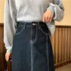 Lente zomer plus size s-5xl mode vrouwen blauw denim split hoge taille midi lange school jeans rok vrouw 210421