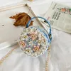 Enfants petits sacs ronds bébé sac à bandoulière décoratif fille Mini sac à main créatif Tweed fleur perle enfants portefeuille pour la fête