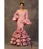 Retro Palace Meerjungfrau Prom Kleider 2022 Fuchsia Spitze Langarm Vestidos Flamenca Rüschen Rock Abendkleid Tragen